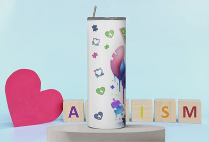 Stitch Autism 20oz skinny tumbler with lid and straw