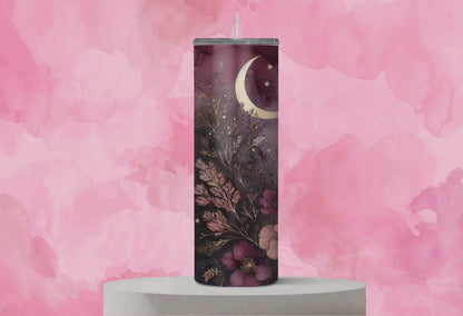 Celestial Floral "Moonlit Garden" 20oz Skinny Tumbler with Straw
