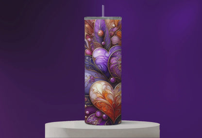 Valentines Purple Hearts 20oz Tumbler with Lid and straw