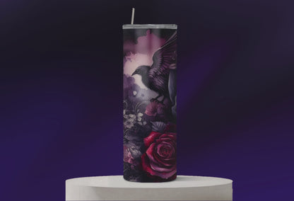 Skull and Roses 20oz Skinny Tumbler with lid and straw