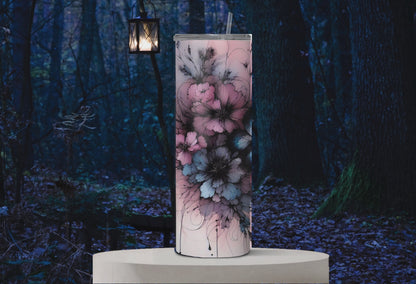 Butterfly and floral tumbler 20oz  with lid and straw